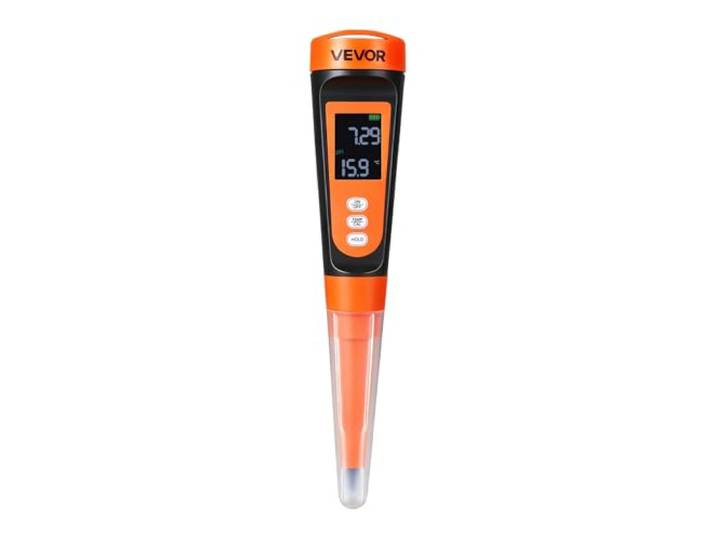 VEVOR pH Mètre Alimentaire\, Plage de Mesure 0-14 pH\, Kit de Test Portable avec Sonde Étanche IP68 et ATC\, Testeur pour Fermentation Alimentaire\, Pâte\, Viande\, avec Poudre d'Étalonnage\, Écran Clair