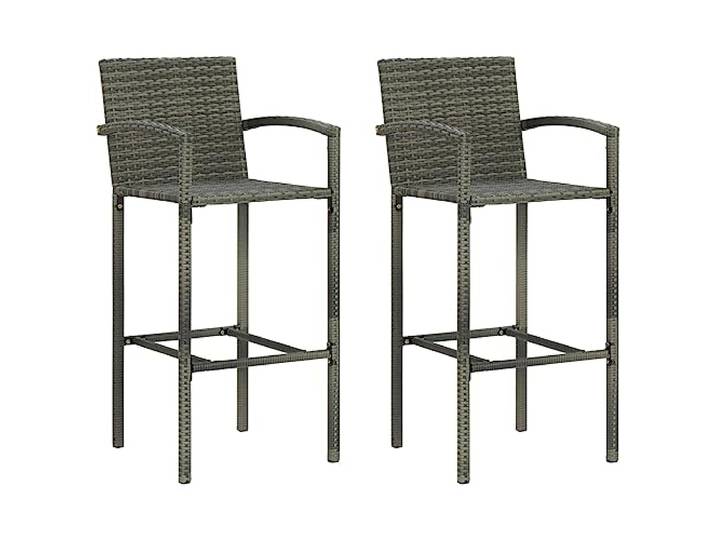 TEKGHUT Barhocker 2 STK. Grau Poly Rattan Wetterfest, Pulverbeschichteter Stahlrahmen, Mit Armlehnen, Leichtbauweise
