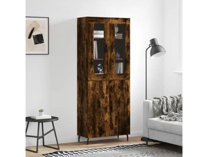 Elegantes Highboard Räuchereiche mit Wandhalterung - Highboard mit Türen zur Aufbewahrung aus Holzwerkstoff mit Metallfüßen fürs Wohnzimmer