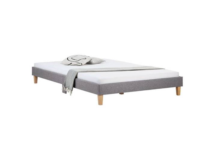 Lit rembourré 160 x 200 cm gris – Lit futon moderne avec sommier à lattes Lit double minimaliste en tissu