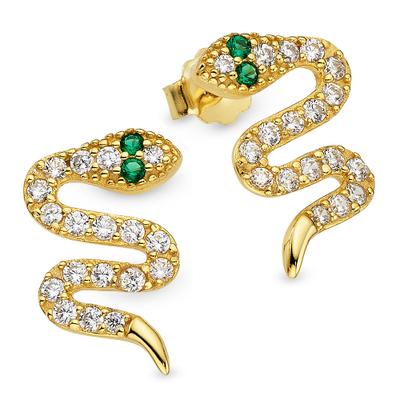 Paar Ohrstecker BRUNO BANANI "Schmuck Geschenk Schlangen-Design gelbgoldfarben vergoldet", gold (gelbgoldfarben, kristallweiß, grün, kristallweiß, grün), Ohrringe, Damen, Silber 925 (Sterlingsilber), mit Zirkonia (synth.)