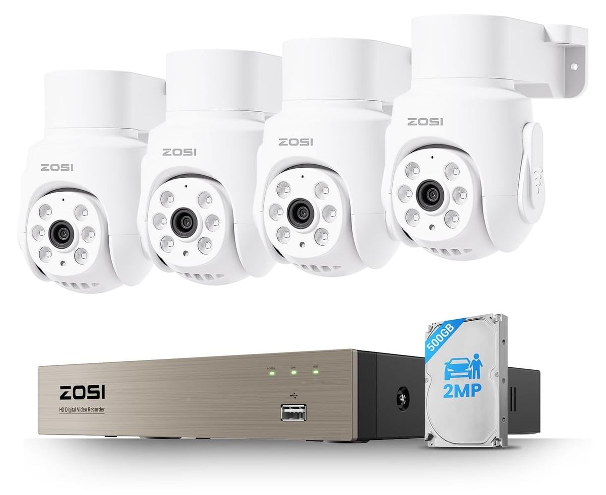 ZOSI 2MP bewakingscamera set met audio, 8CH DVR en 4X PTZ TVI buitencamera's