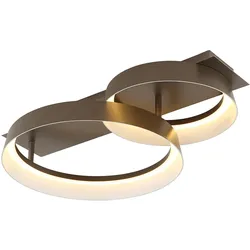 LED Deckenleuchte Designlampe Deckenlampe kaffeefarben Esszimmerleuchte Ringe, Metall, 24W 1145Lm warmweiß, LxBxH 50x35x12 cm