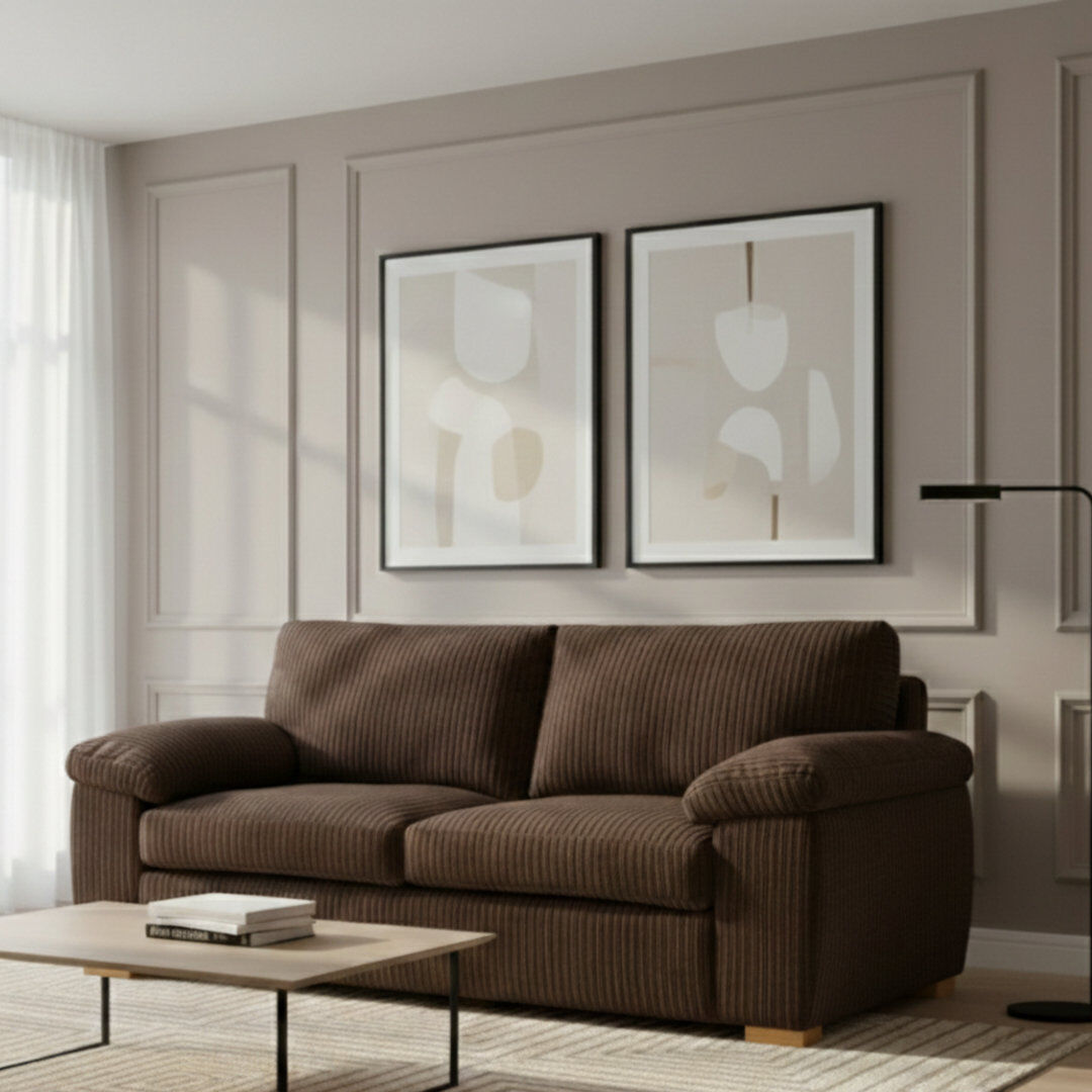 17 Stories 3 Seater Corduroy Sofa Brown 90cm H X 190cm W X 90cm D