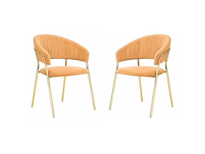 Esszimmerstühle 2er Set Aurelia Samt Orange Goldene Beine