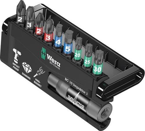Wera 8740/51/55/67-9/IDC Impaktor Bit-Check 05057680001 Bit-Set 10teilig Kreuzschlitz Phillips, Kreuzschlitz Pozidriv, Innen-TORX