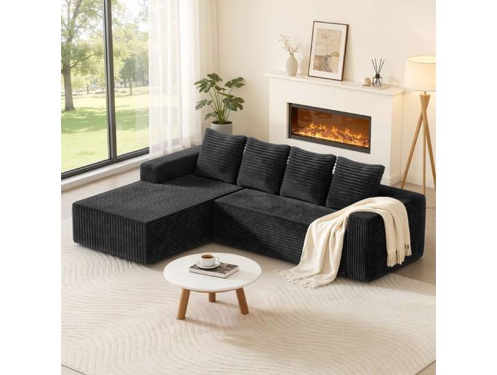 FLASIDU Canapé d'angle Convertible grand canapé d'angle noir pour salon et séjour confortable design moderne pour famille