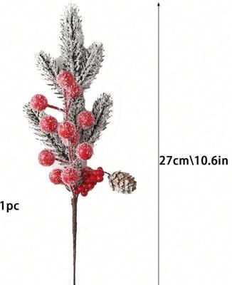 Discount Dollar Deals Artificial Pine Branches, Christmas Decoration, Holly Red Berry Branches, Wreath, Christmas Tree Gifts Decoration 1 2pcs