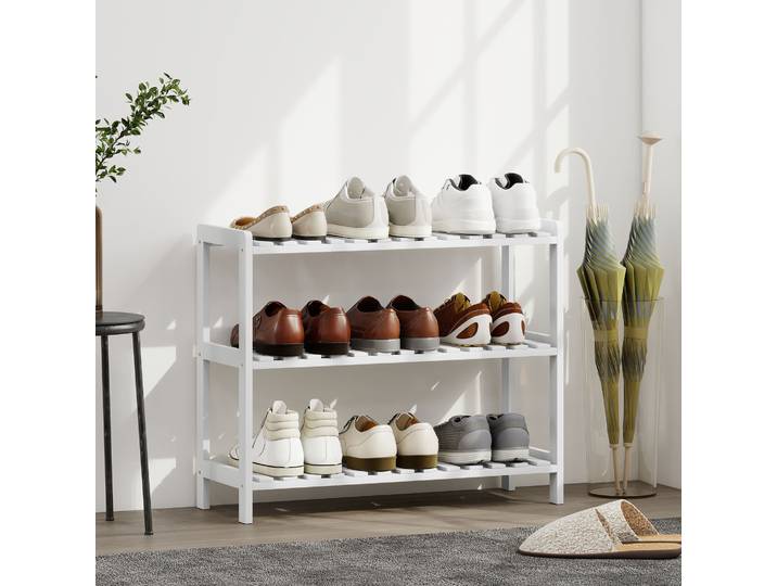 HOMCOM Étagère Chaussures Bois 3 Niveaux Blanc 70x26x57,5cm