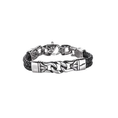 Armband FIRETTI "Schmuck Geschenk Armschmuck Armkette", schwarz (edelstahlfarben, schwarz), Armbänder, Herren, 23cm, Edelstahl Leder, Edelstahl, Leder, Armband