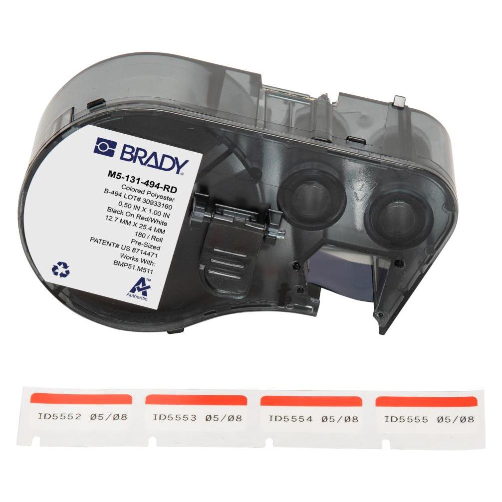 Brady M5-131-494-RD, Polyester, Schwarz auf Rot/Weiss, glänzend, 25.40 x 12.70 mm, permanent (180 E (M5-131-494-RD)