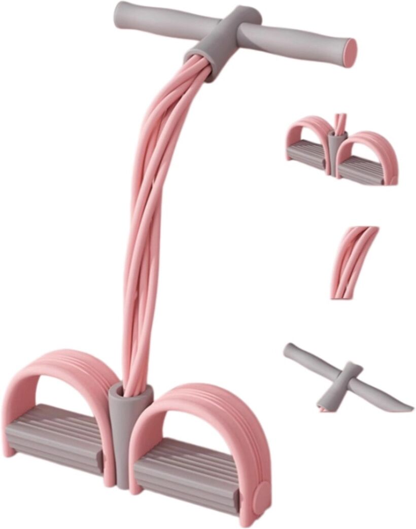 INF 6-Röhren Fußpedal-Widerstandsband – Home Core Ab Trainer mit EVA+TPE, Mehrere Farben Rosa+Grau