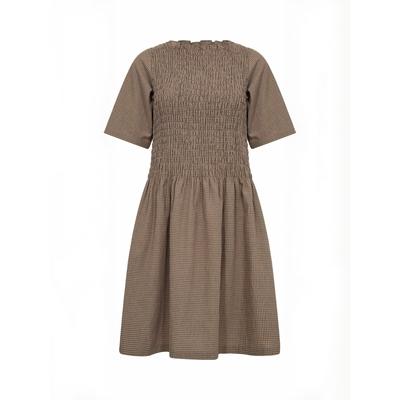 Maxikleid LEVETE ROOM "Levete Room Dress LR-RONIA", Damen, Gr. L, Normalgrößen, braun (8500c, fossil combi), Obermaterial: 100% Baumwolle, Kleider Maxikleid