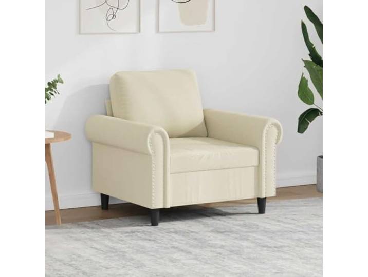 HEFZGDB Kunstleder Sessel Creme 60 cm Moderner Wohnzimmerstuhl mit Metallgestell Langlebig Bequem Schmutzabweisend Luxuriöses Design Stabiles Möbelstück