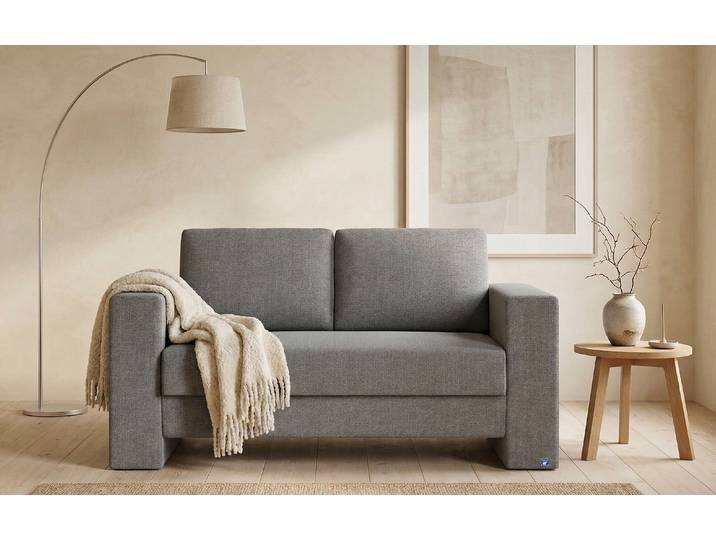 BRUNO Schlafsofa 120cm in Dunkelgrau Kubus stabiles Massivholz & Boxspringkomfort