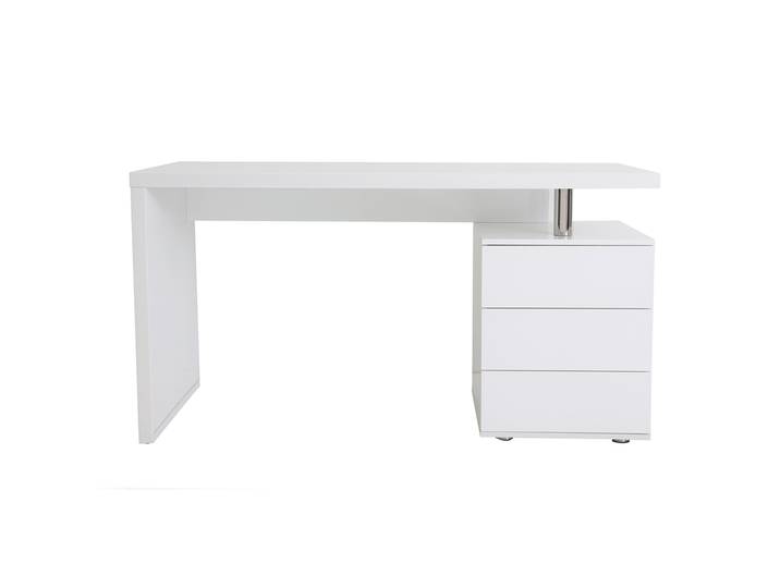 Bureau avec rangements 3 tiroirs design blanc laqué brillant L140 cm CALIX