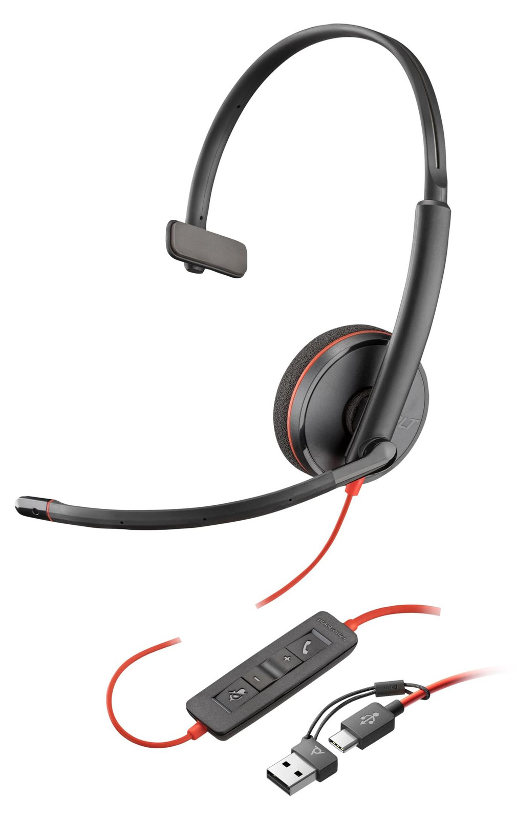 Poly Blackwire 3210 bekabelde USB-C headset met microfoon en ruisonderdrukking