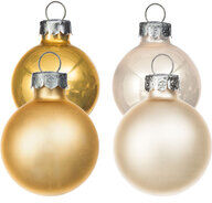 Weihnachtskugeln aus Glas, gold, creme, 3 cm Ø, 12 Stück