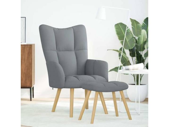 Relaxsessel mit Hocker Hellgrau Stoff Polyestergewebe,atmungsaktiv,strapazierfähig,Holz-und-Metall-Gestell,gepolsterte Sitzfläche,Armlehnen,verstellbare Fußstütze