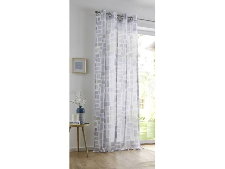 Vorhang KUTTI Glen Gr. 1, grau (grau, sanftes weiß, taupe), B:135cm H:145cm, Leinenstruktur, Polyester, Gardinen, Vorhang, modernes Aquarell Design, Wasserfarben
