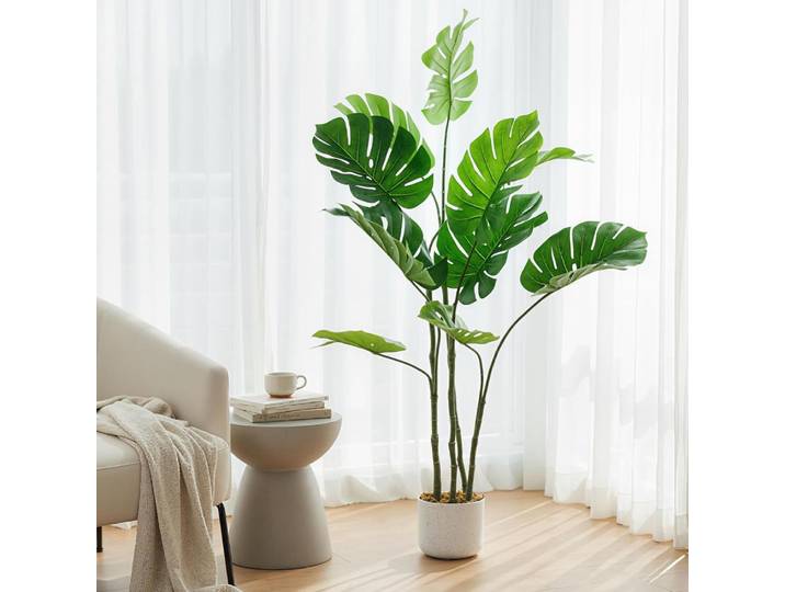 Plante Monstera artificielle, Faux arbre à sol vert, fausses plantes tropicales en pot pour salon, bureau, porche, 110cm, 120cm, vert