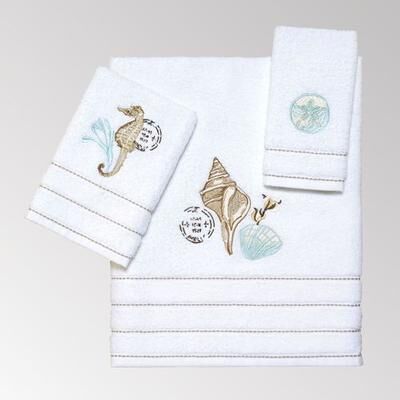 Avanti Linens, Inc Farmhouse Shell Bath Towel Set White Bath Hand Fingertip, Bath Hand Fingertip, White