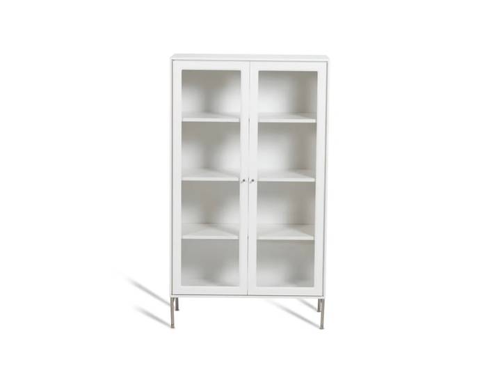 Mavis Volt Vitrinenschrank 130 cm Weißlack Details aus rostfreiem Stahl
