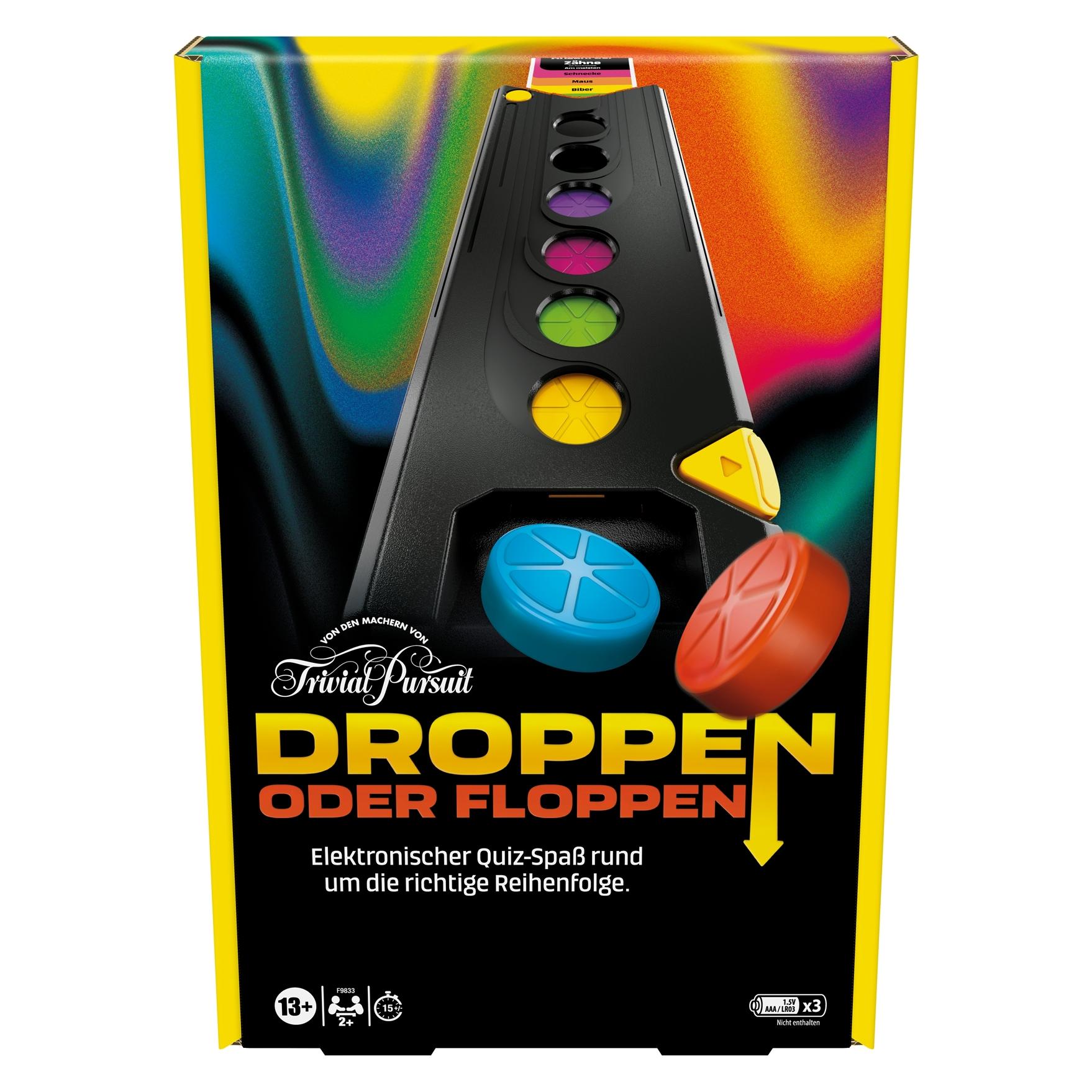 Hasbro Droppen oder Floppen, elektronisches Partyspiel von den Machern von Trivial Pursuit (Deutsch, 2 - 5 Spieler) (F9833100)