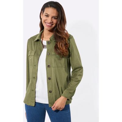 Lederimitat-Blazer CASUAL LOOKS "Lederimitat-Blazer", Damen, Gr. 40, grün (schilf), 90% Polyester, 10% Elasthan, Blazer