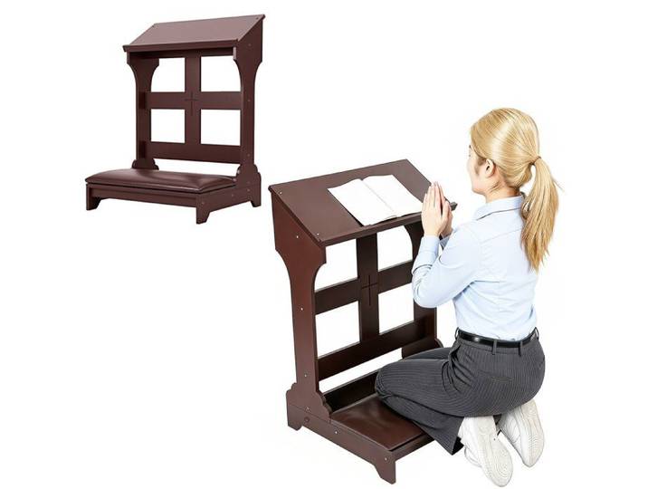 Tabouret de prière en bois massif avec coussin avec plateau intégré tabouret de méditation pour la maison église 58×51×82 cm
