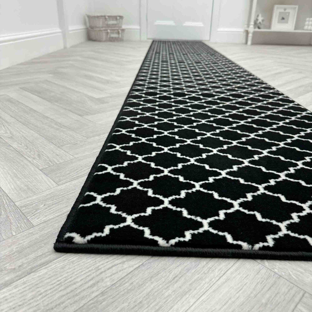 Lark Manor Runner Geometric Area Rug Black Runner 60 x 360 cm