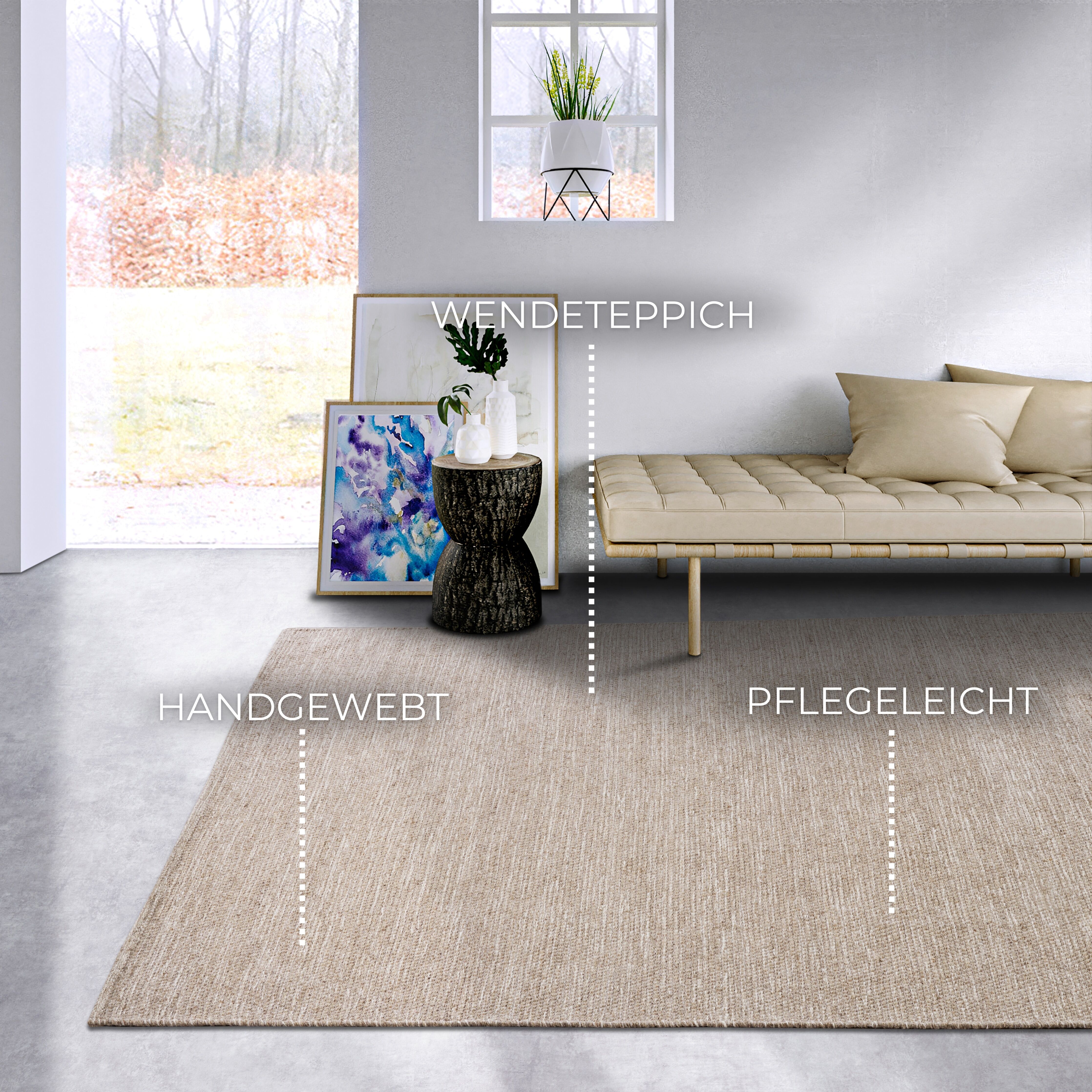 Wollteppich ELLE DECORATION "Pradesh", beige (linen,weiß), B:80cm H:10mm L:150cm, Wolle, Teppiche, Wollteppich, Handgewebt, Wolle, Natur, Läufer, Wohnzimmer, Schlafzimmer, Skandi linen,weiß B : 80cm 1 Stk., 10mm, L: 150cm