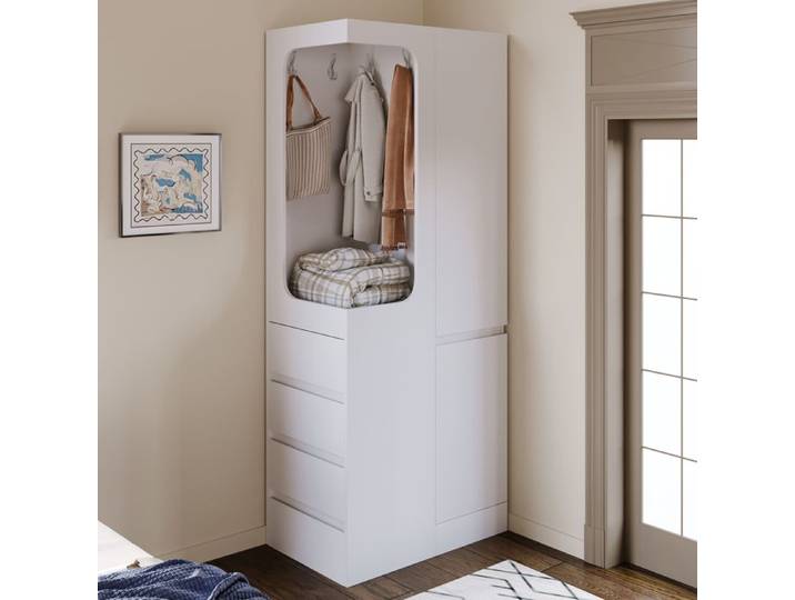 Maisentiel Armoire de chambre blanche 70 x 40 x 170 cm 4 tiroirs et penderie ouverte