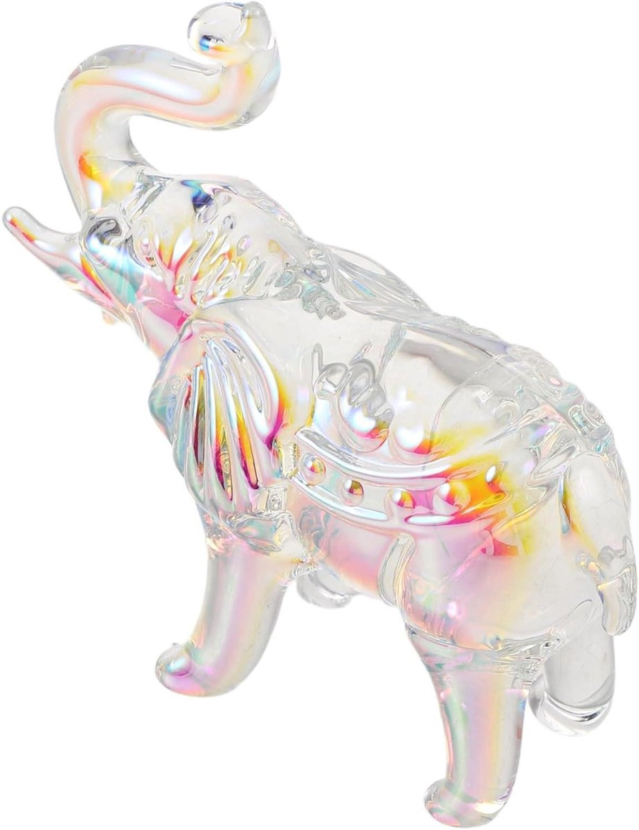 Meerkleurig Glazen Olifant Beeldje met Handgesneden Details - Hoogte: 8 cm