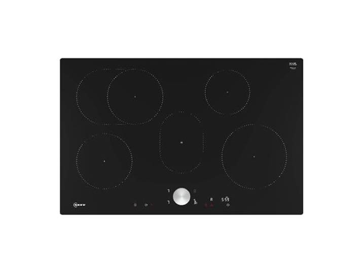 NEFF T58PTF1L0, N 90, Induktionskochfeld, autarkes Glaskeramik-Kochfeld 80 cm breit, Twist Pad, Home Connect, Smart Hood Automatic, Powerstufe, flächenbündig, Schwarz