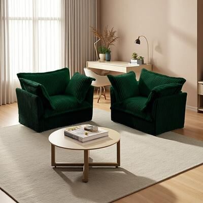 ZWYO HOSIMU Corduroy Slipcovered Sofa Chair Set with Deep Seat and Large Pillows (2-Seater)