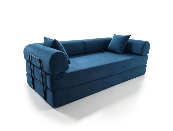 Canapé 3 Places Convertible Et Modulable Bergerac Tissu Doux Texturé Bleu