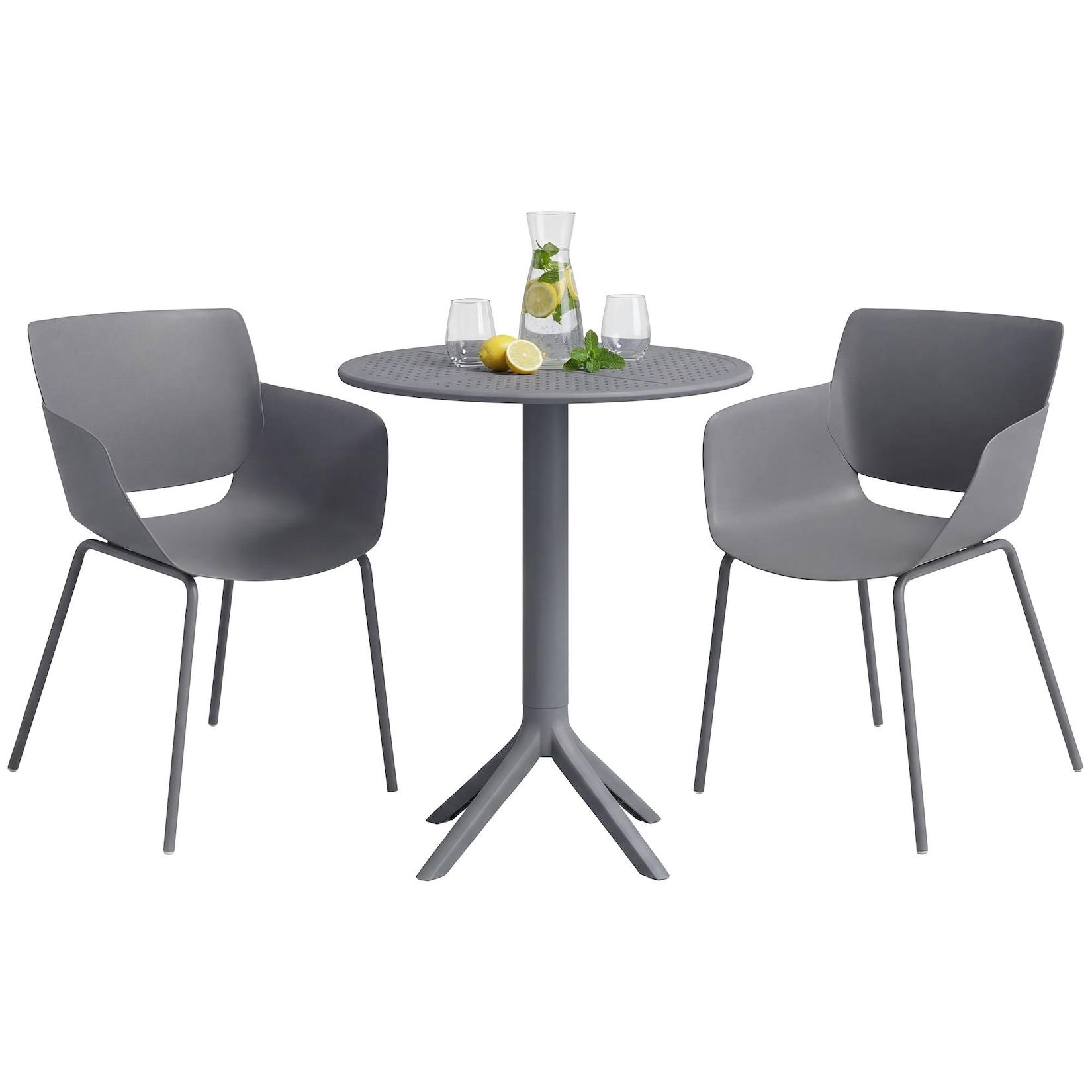 CLP Gartenmöbel-Set wetterfest Siora, 2 Bistrostühle und Esstisch rund 60 cm, Sitzgruppe für Balkon, Terrasse und Garten