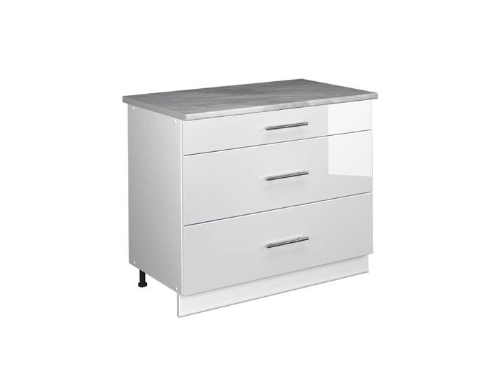 Meuble Cuisine Fame-line\, Blanc Haute Brillance/blanc\, 100cm\, Pt Marbre\, Vicco