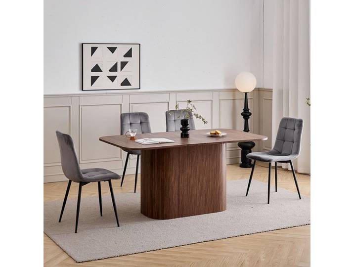 Table à manger ovale - Table à Manger Base Bois - Grand Plateau MDF - Table à Manger Style Contemporain - L160cm - Noyer