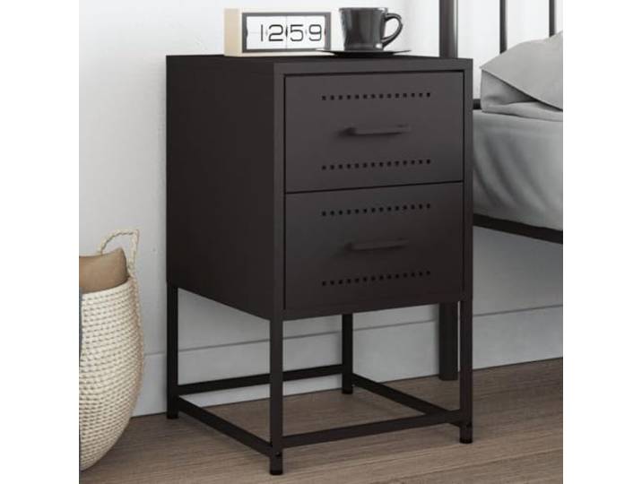 HEFZGDB Industrie-Stil Nachttisch Schwarz 36x39x60,5 cm Stahl Schubladenschrank mit Wandhalterung, robuster Stauraum für Wohnzimmer und Büro, feuchtigkeitsbeständig und einfach