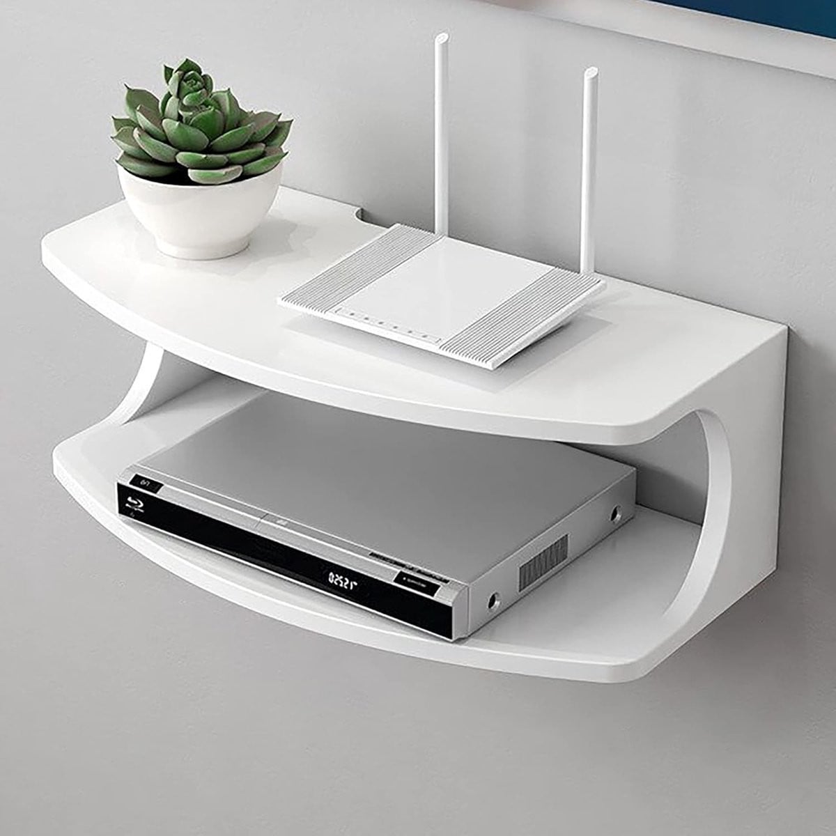 Wit Zwevende Wandplank Media Opbergrek met Kabelmanagement Gat, Breedte: 50 cm