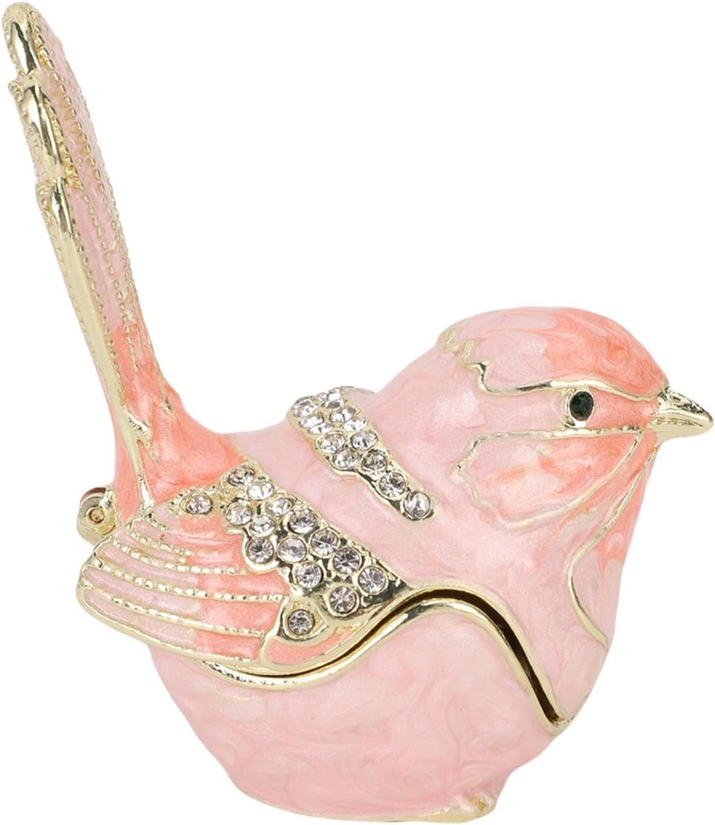 Elegante Hinged Bird Trinket Box met Kristal Inleg voor Sieraden en Decoratie, Zinklegering, Roze
