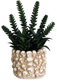 Nearly Natural 9-in Artificial Halloween Succulent Garden in Gothic Skull Planter