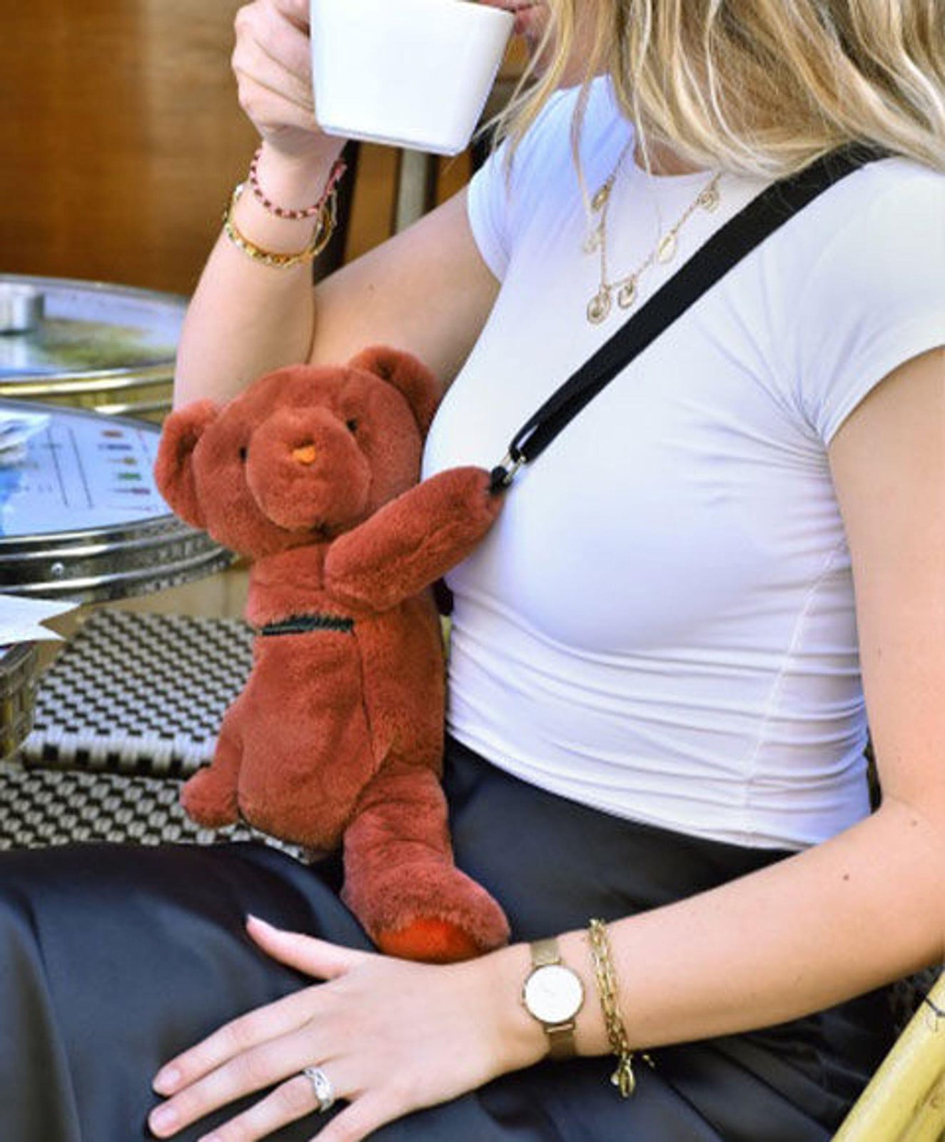 Doudou et Compagnie Doudou pluchen schoudertas bruine beer 30 cm