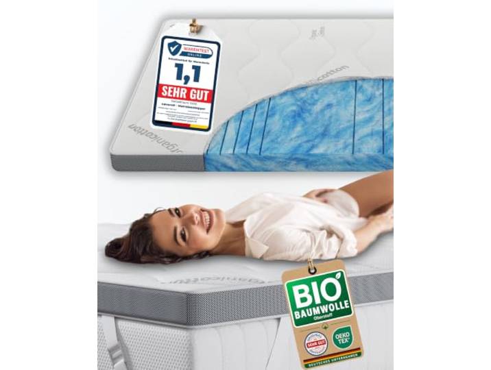 nøvera Deluxe Gel Topper 140x200cm Hohes RG 50 Oberstoff aus 100% Bio-Baumwolle wolkenweicher 7-Zonen Matratzentopper 140x200cm 8cm Matratzen Topper 140x200 Luxus Matratzenauflage Geltopper