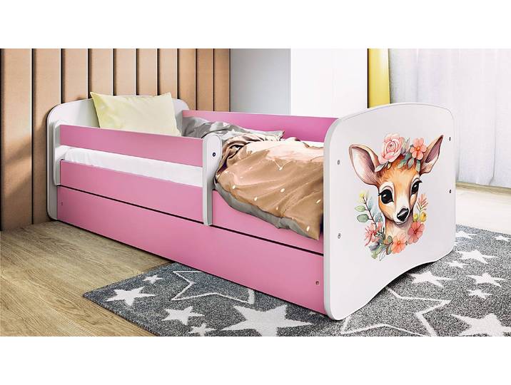 Einzelbett - Rehkitz 80 x 180 cm mit Lattenrost & Matratze Pink/Rosa