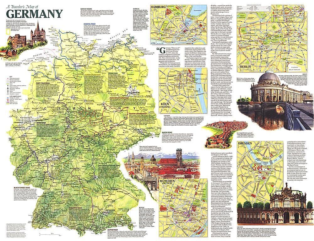 National Geographic Historic POD Carte de voyage de l'Allemagne 1991
