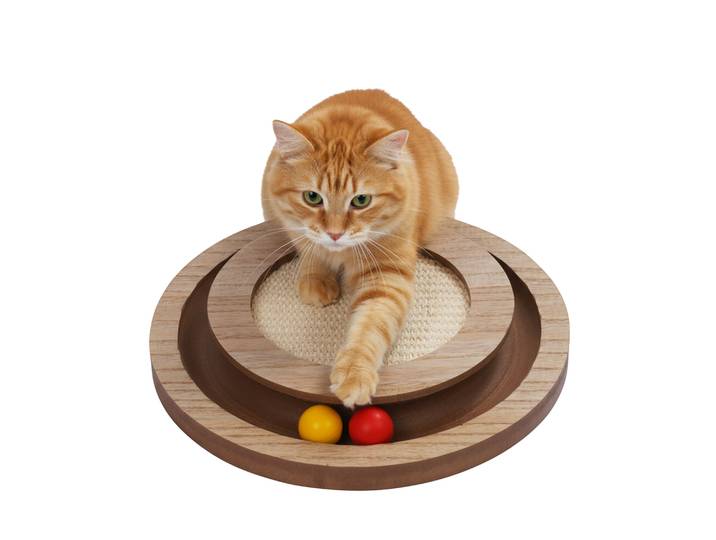 Katzenspielzeug Kratzbrett mit Kugelbahn 28 cm braun