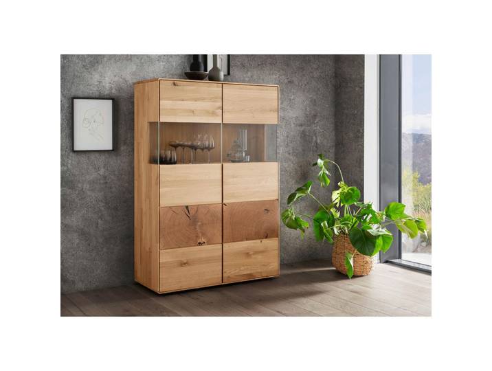 Livetastic Highboard, Wildeiche, Holz, Glas, Wildeiche, massiv, 3 Fächer, 100x145x40 cm, Holzmöbel, Kleinmöbel Holz, Holzkommoden, Highboards Holz